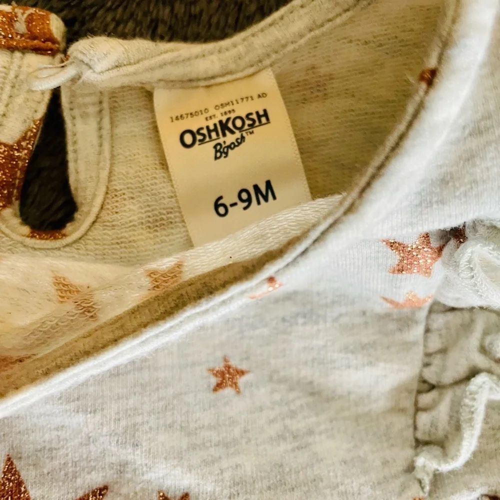 6-9M gray dress with rose gold stars and matching diaper cover